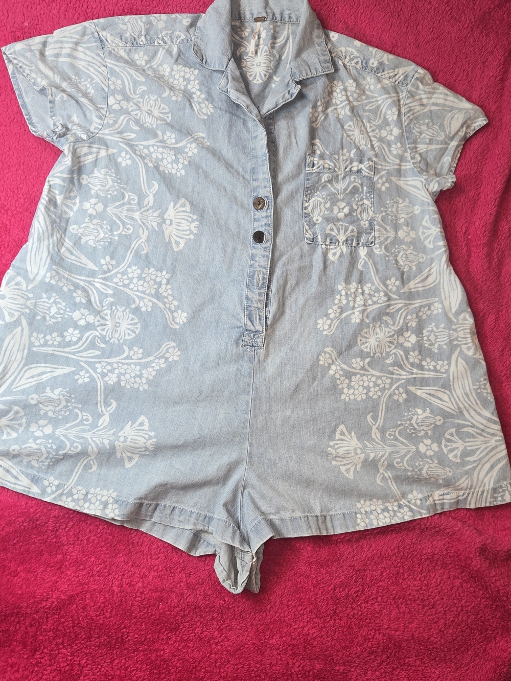 Free People Light Blue Floral Button-Front Romper